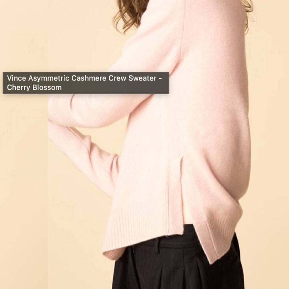 Vince Asymmetric Cashmere Crew Sweater in Cherry Blossom - Picture 2 of 7